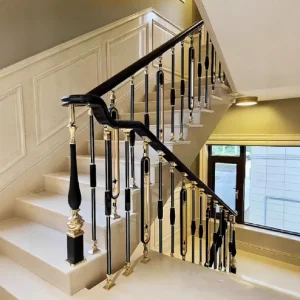 Villa Wooden Handrail Staircase Curved Golden Aluminium Railing Balustrades Decorative Indoor Stair Balustrade and Railings