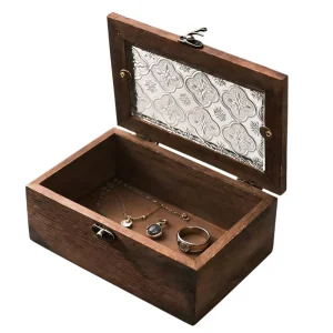 Vintage Inspired Handcrafted Decorative Glass Top Storage Organizer Jewelry Box