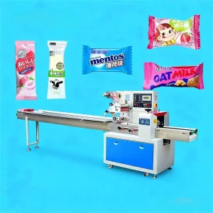 Small Horizontal Hard Candy Packing Pillow Flow Pack For Fruits Sponges Towels Wrap Packaging Machine Emballage
