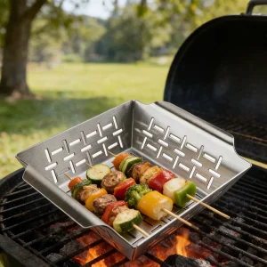New Stainless Steel Baking Pan,BBQ Grill Basket &amp; Baking Sheet, Durable Oven Tray for Vegetable Meat Outdoor Camping Cooking