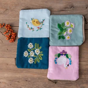 DIY Hand Embroidery Floral Coin Purse Kit