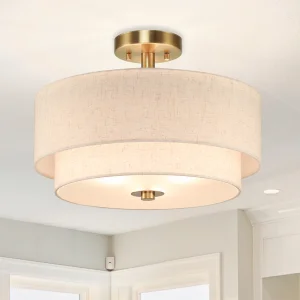 Indoor Dual Layer Fabric Lampshade Ceiling Light