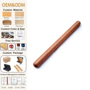 SINCERE 7.9 Inch Brown Bamboo Rolling Pin Extra Long Thick Classic Wooden Dough Roller Pastry Boards for Fondant Pie Pastry
