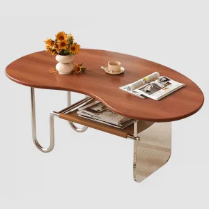 Medieval Style Living Room Center Furniture Stainless Steel Legs End Table Wooden Simple Coffee Table