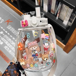 Eco Friendly BPA Free Plastic Kids Water Bottle with Straw &amp; Lid