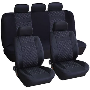 Universal Fashionable 9 PCS Full Set Car Seat Cover in Embroidered Sandwich Leather Fabric Washable Car Interior Accessories