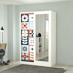 Sliding Doors Locker Customizable Modern Steel Cupboard Metal Wardrobe Pattern Printing Steel Wardrobe Almari Pakaian Besi