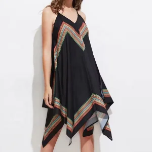 Vestido Casual Curto Personalizado com Bordado Natural em Poliéster para Mulheres, Vestido de Verão em Crochê até o Joelho para Mulheres