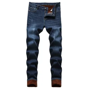 ODM 2026 New Stock Men's Solid Mid Straight Elastic Jeans Distressed Denim Woven Casual Winter Washed Manufacturers, Factory