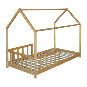 Cama de plataforma de madera maciza con techo