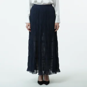 HB2510X17 98%Polyester 2%Spandex Women's Woven Textured Maxi Skirt Pleated Design Halter Neck Vest Breathable Denim MIDI Skirt