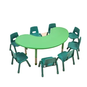 Wholesale Colorful Indoor Plastic Adjustable Height Moon Shape Kids Party Table and Chair Set Kindergarten Furniture