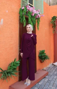 Modest Women Two Piece Set | Long Sleeve Top and Pants Outfit | Elegant Modest Fashion