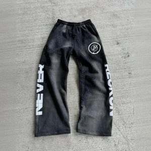 Men's Oversized French Terry Sweatpants Streetwear Custom Embroidery Logo All Print Rhinestone Straight Wide Leg Sweatpants
