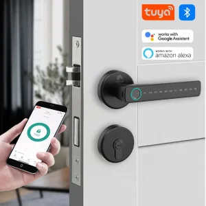 Wholesale Black Digital Biometric Mortise Lock Tuya Smart Door Lock with Fingerprint Handle