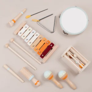 Baby Wooden Music Toy with 11-Piece Drum and Bell Educational Musical Instruments