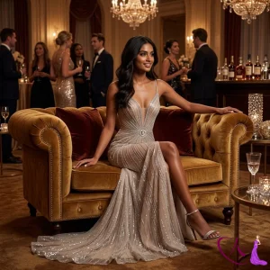 Beaded Floor Length Gown