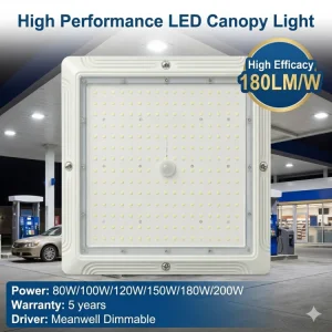 High Lumen 100W 150W 180W 200W LED Canopy Light Surface Mount for Gas Station Outdoor