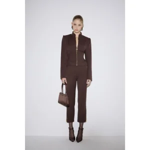 Conjunto de Blazer Feminino OEM ODM com Design de Fecho de Zíper Metálico e Calças Cropped Justas