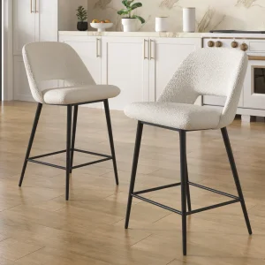 Valdez Boucle Bar &amp; Counter Stool Modern Design Furniture Hollow Back Counter High Chair Nordic Upholstered Bar Stool