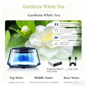 Car Aroma Diffuser Gardenia Scent [Starts and Stops with The Car, Instantly Fills The Car with Fragrance, Five-Color Ambient Lights] Fragrance