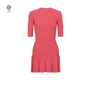 Wholesale Custom Elegant Shortsleeve Empire Waist Ladies' Knitted Evening Dress Ruffles Rib Merino Wool Women'S Sweater Dress