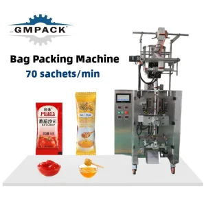 Máquina de embalagem de sachê com selagem lateral para pequenos pacotes de óleo de pimenta líquida automática, molho de soja, mel, ketchup, pasta e wasabi