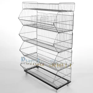 RD-Supermarket Customized Heavy-Duty Metal Display Stand Wire Mesh Basket Display Racks Big Load Grocery Supermarket Shelves