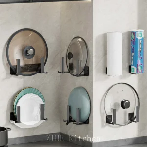 Kitchen Pot Lid Rack Wall Mounted No-Punch Shelf Cutting Board Storage Rack