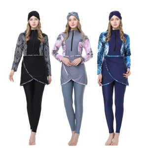 Women's Conservative Loose Fit Modest Sportswear UPF50+ Sun Protection Swimsuit with Hijab Large Size for Beach Occasions