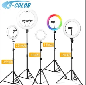 14 ضوء حلقة RGB بقطر إنش لجمال الفيديو واستوديو التصوير وضوء فلاش LED سيلفي مع 2.1m ضوء البث المباشر مع حامل ثلاثي الأرجل