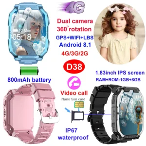 Best quality beauty China factory 4G IP67 waterproof intelligent kids smart GPS watch tracker device with safety zone setup two way voice pedometer D38