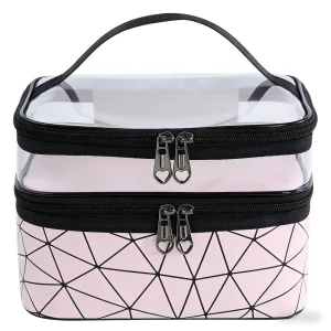 Large Capacity Double-Layer Trendy Eco-Friendly Durable PVC Makeup Bag with Custom Logo Transparent Waterproof for Case