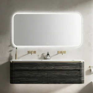 Modern Luxury Style Wholesale LED Mirror Double Sink Storage Bathroom Vanity
