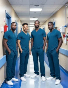 Uniforme profesional de hospital diseñado para comodidad y utilidad