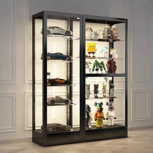 Stylish Glass Display Cabinet Action Figures Storage Cabinet Wooden Display Rack Showcase for Collectors