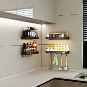 304 Stainless Steel Wall-Mounted Space-Saving 360° Visible Storage Kitchen Condiment Organizer Shelf &amp; Seasoning Storage Rack