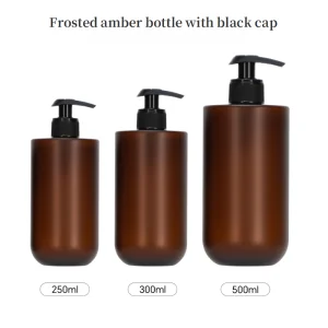 Custom Logo Screen Printed Frosted Amber PET Cylinder Bottles 250ml/300ml/500ml For Shampoo Conditioner Body Wash Packaging