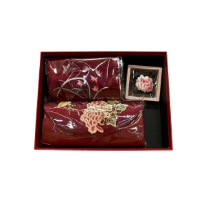 Luxury Handcrafted Shape Flower Silk Embroidery Red Handbag Three Piece Set
