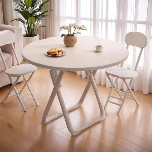 Folding Round Bamboo Dining Table Portable Home Balcony
