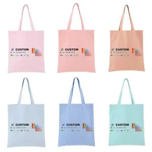Hot Sale Custom Silk Screen Printed Logo Eco-friendly Women's Travel Beach Cotton Canvas Tote Shopping Bags with Long Handle