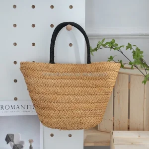 Women's Summer Beach Casual Satchel PP Straw Bag with Cotton Lining Branded Pattern Two Top Handles Natural Shoulder Handbag