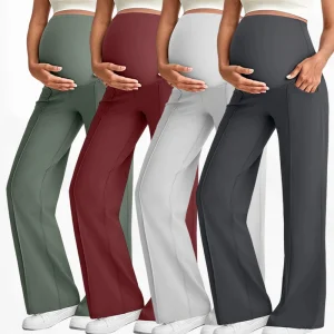 Maternity Pants Support Abdomen Not Tighten Belly Wide Legs High Waist Elasticity Breathable Eco-Friendly Straight Fit Full