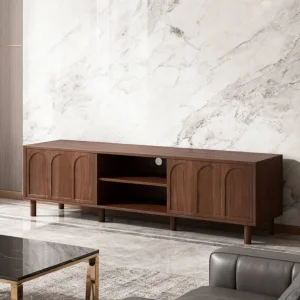 Retro TV Stand Cabinet with Sliding Doors &amp; Hidden Storage for Living Room &amp; Bedroom