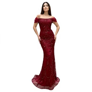 Luxury Red Off Shoulder Evening Dress