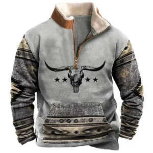 Men's Hoodie Custom Sublimation Pullover, Retro Casual Streetwear Jacket, Fashion Tribal Style Men's Clothing, Wholesale Clothing