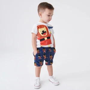 Conjunto de Ropa de Alta Calidad para Niños: Camiseta Blanca y Pantalones Cortos con Estampado de León 2PCS