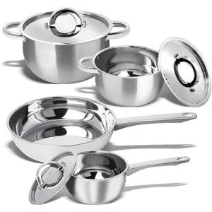 Geling New Fashion 7 Piece Stainless Steel Cooking Utensil Cookware Set Factory Supplier Professional Pots Pans Set for Gas