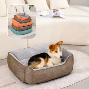 Modern Square Flax Raised Portable Dog &amp; Cat Bed Comfortable All-Season Thickened Removable Pet Bed