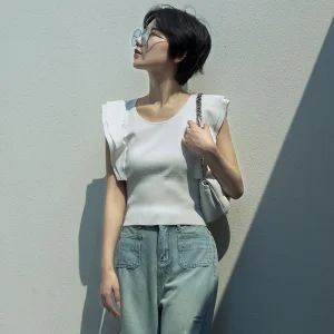 Customizable Cotton Pullover Women's Sleeveless Knitted Summer Shirt Wear